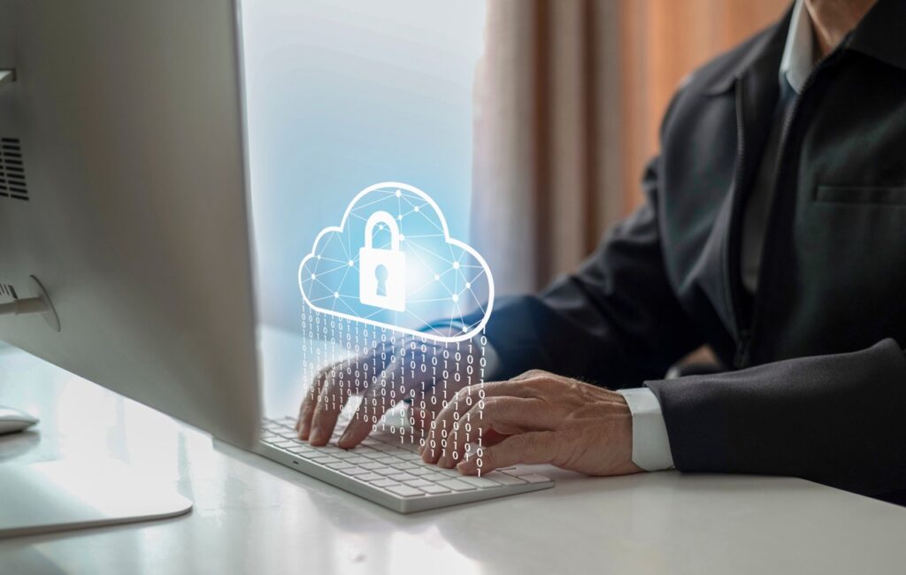 IT security administrator configuring role-based access controls, multi-factor authentication, and tamper-evident audit trail settings in Paperwise Symphony document security dashboard