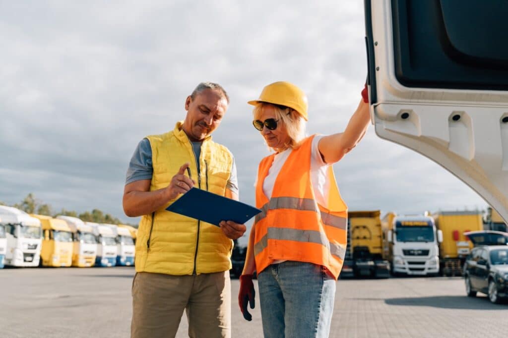Fleet manager reviewing driver qualification files in a document management system